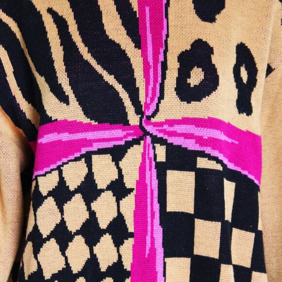 St John Sweater Pullover Turtle Neck Animal Geometric Ribbon Long Sleeve - Picture 2 of 6